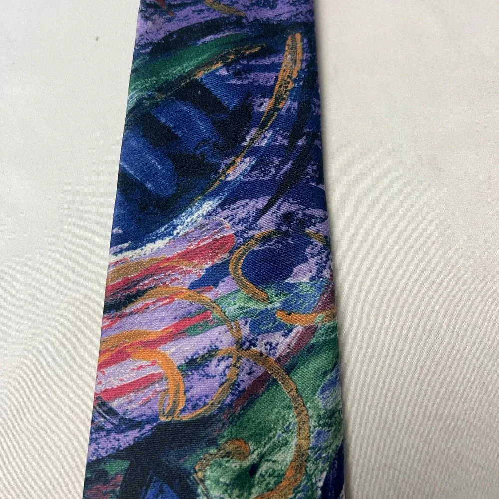 Jonathan Peters Abstract Wearable Eclectic Art Tie Green Blue Purple Red Necktie